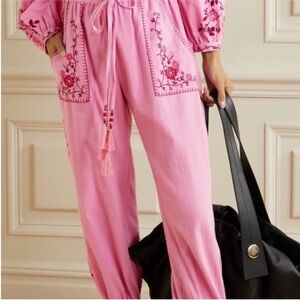 LoveShackFancy Rosy Pink pants embroidered cute size small